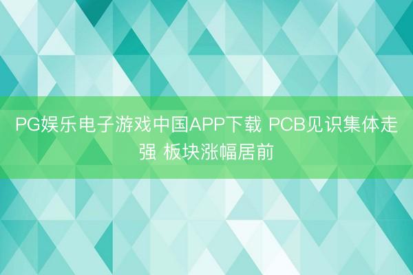 PG娱乐电子游戏中国APP下载 PCB见识集体走强 板块涨幅居前